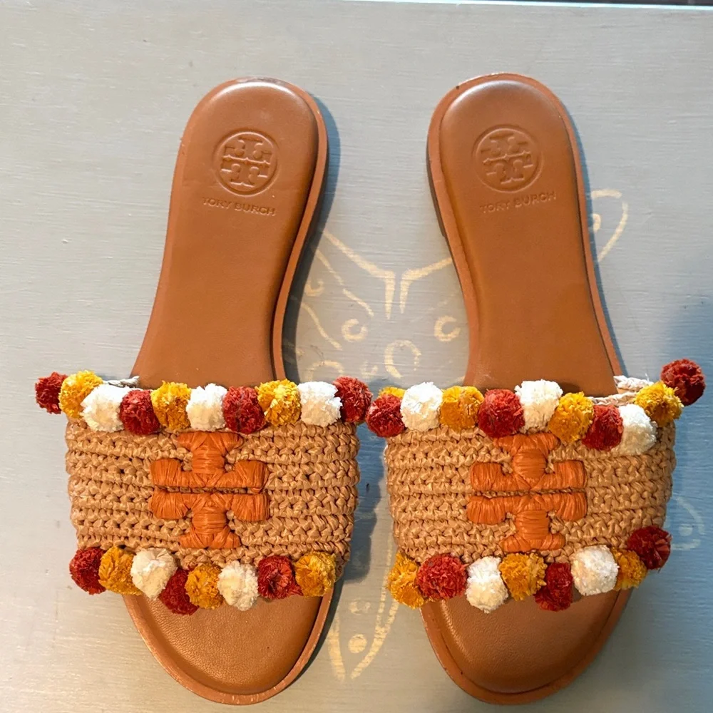 Tory Burch Tan Pom Pom Slides - Picture 6 of 6